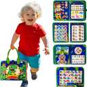 Toddler Busy Board, Sensory Busy Book, Montessori Toy, Educational Activities for Learning Fine Motor Skills, Travel Kids Activity for Car Airplane, Toddler Gifts, Blue Dinosaur