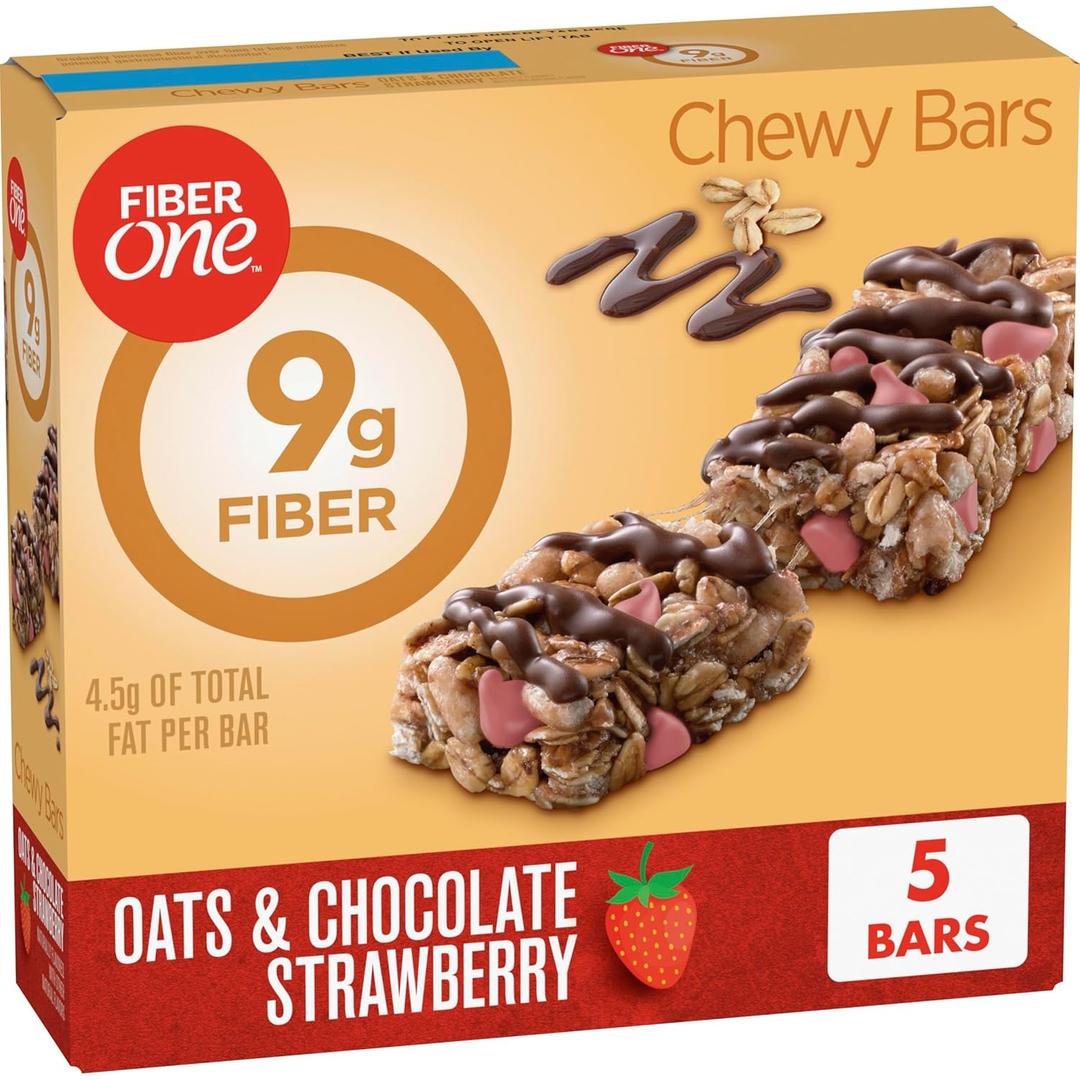 2 x Fiber One Chewy Bars, Oats and Chocolate Strawberry, Fiber Snacks, 5 Ct, 7 oz