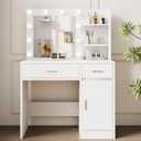 Lighted Makeup Vanity Desk, 35.4W x 15.7'D x 54H, White (with Lights and Mirror, Dimming Function, 2 Drawers and 1 Cabiniet, Open Shelves) by Boahaus