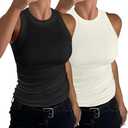 2 Pack Women's Racerback Ribbed Tank Tops Summer Crewneck Basic Sleeveless Slim Fit Tops Shirts 2025 S