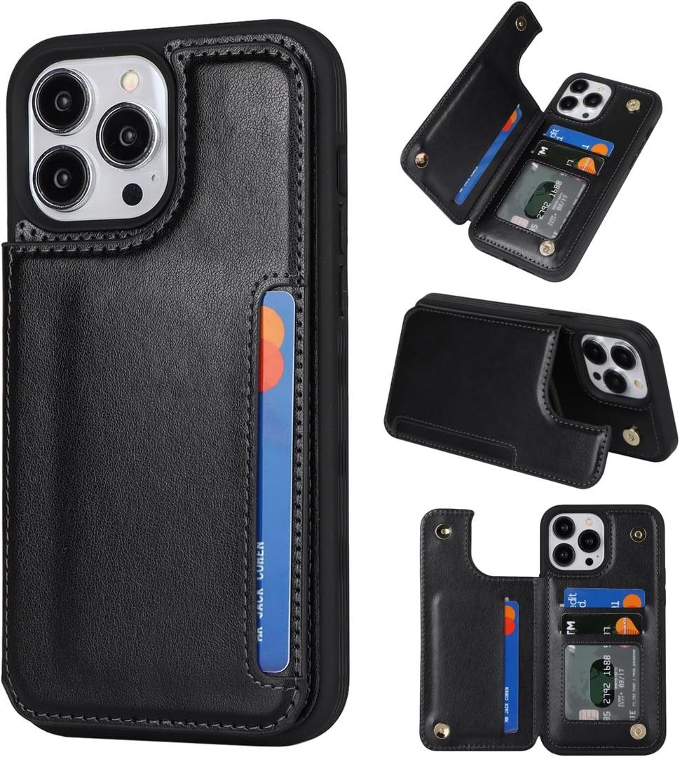 iCoverCase Compatible with iPhone 13 Pro Case with Card Holder, Wallet Phone Case for Women Men RFID Blocking PU Leather Protective Case 6.1 Inch (Black)