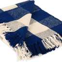 DII Buffalo Check Collection Rustic Farmhouse Throw Blanket with Tassles, 50x60, Navy/Off-White