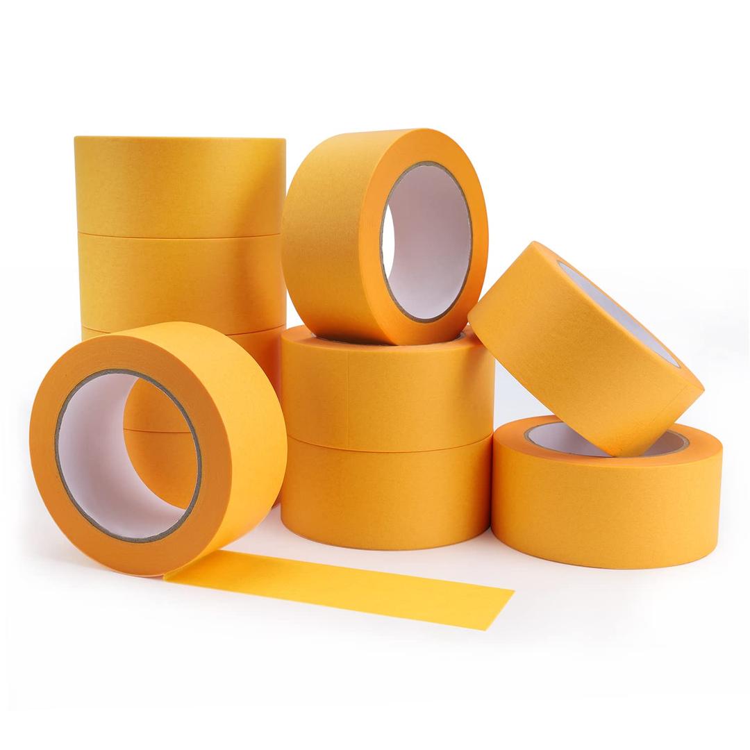 Lichamp 10 Bulk Pack 2 Inch Yellow Masking Tape, Orange Washi Tape for DIY Crafts & Artist Arts, Painting, Decoration, 1.9 inch x 55 Yard x 10 roll, 1020YN(Total 550 Yards)