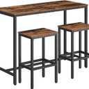 HOOBRO Bar Table and Chairs Set, 47.2 Rectangular Pub Table with 2 Stools for Small Space, High Top Table, 3-Piece Breakfast Table Set, Sturdy Metal Frame, Easy to Assemble, Rustic Brown BF52BT01