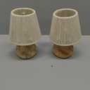 8-Inch Braided Cotton Rope Table Lamp - 2-Pack, Cordless Battery-Powered with Wooden Base, Ideal for Living Room, Bedroom, Dormitory, and Office