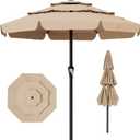 AreShark 11FT 3-Tiers Patio Umbrella with Valance, Outdoor with Crank, Large Outdoor Market Umbrellas Vented with 8 Sturdy Ribs, Patio Table Umbrellas for Garden, Deck, Backyard, Pool, Beige
