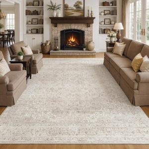 FMFUNCTEX 10x12 Washable Beige Neutral Vintage Area Rug for Living Room