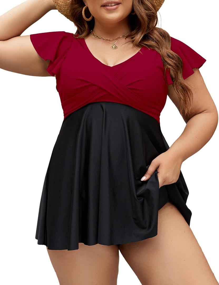 Edelqual Women's Plus Size Tankini Swimsuits Swim Dress Tummy Control Bathing Suits Two Piece High Waisted Swimwear 2025 (XL)