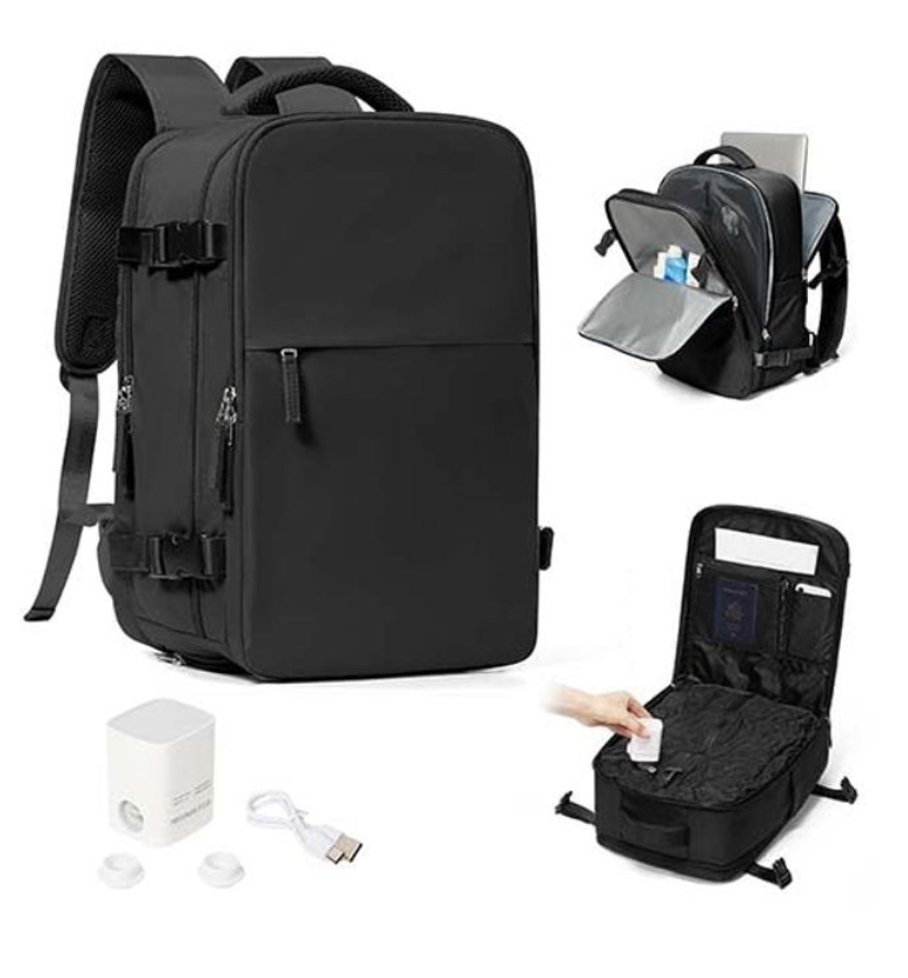 WONHOX Vacuum Seal Travel Backpack with Air Pump Compression Vacpack Waterproof Carry On Backpack for Travel Women men with Vacuum System Laptop Airlines Approved Daypack Space Saver Bags Black