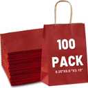 LIHOMR Gift Bags 8.25" x5.9 x3.15 100Pcs Paper Bags with Handles,kraft paper Bags for Small Business Christmas Bulk, Wedding, Party Favor, Shopping, Lunch, Halloween Trick-or-Treat (Red)