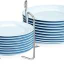 Plate Holder for Kitchen Drawer - Bamboo Dish Racks for Kitchen Counter, Stainless Steel Plate and Bowl Organizer for Cabinet, RV, Countertop (White-2S)