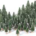30pcs Mini Christmas Trees, Artificial Christmas Pine Tree Mini Bottle Brush Trees Tabletop, Small Sisal Trees with Wooden Bases, Xmas Holiday Home Decor (Green-A)
