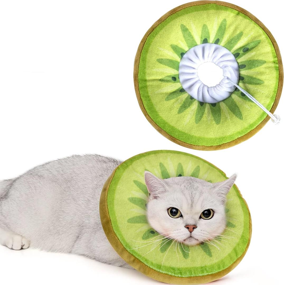 ANWA Adjustable Cat Cone Collar Soft, Cute Cat Donut Collar After Surgery, Kitten Recovery Cones to Stop Licking (Large, Kiwifruit)