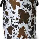 Cows Skin Brown Print Laundry Basket Foldable With Handles Tote Bag Oxford Cloth Animal Funny Laundry Hamper Clothes Storage Bucket Toy Organizer 18.9" x16.5" For Bathroom/Laundry/Bedroom