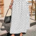 Tankaneo Womens Polka Dot Maxi Skirts Boho Smocked High Waisted Tie Skirt Casual Beach Vacation Dress (White, S)