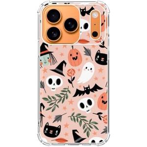 Dawjeg Cute Cartoon Halloween Phone Case Compatible with iPhone 17 Pro, Fall Leaves Cats Ghosts TPU Phone Cover for iPhone 17 Pro