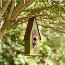 Glitzhome Distressed Green Solid Wood Birdhouse Hand Painted Hanging Bird House for Outdoors 13.25" H