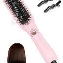 LANDOT Mini Hair Straightening Brush - Compact Ionic Straightening Brush for Frizz-Free Smooth Hair, Lightweight Hot Comb & Travel-Friendly Flat Iron, Blush