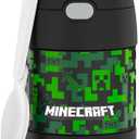 THERMOS FUNTAINER Insulated Food Jar  10 Ounce  Kid Friendly Food Jar with Foldable Spoon, Minecraft