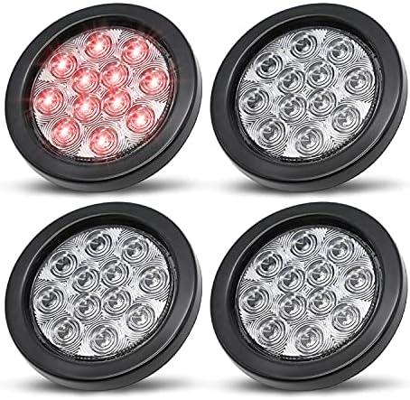 MADCATZ Trailer Tail Lights 4 Inch Clear Lens Red Round Clearance Stop Brake 12 LED For Truck RV Bus ATV Caravan Tow Tractor 3 Prong Plug Waterproof 12V DC Pack of 2