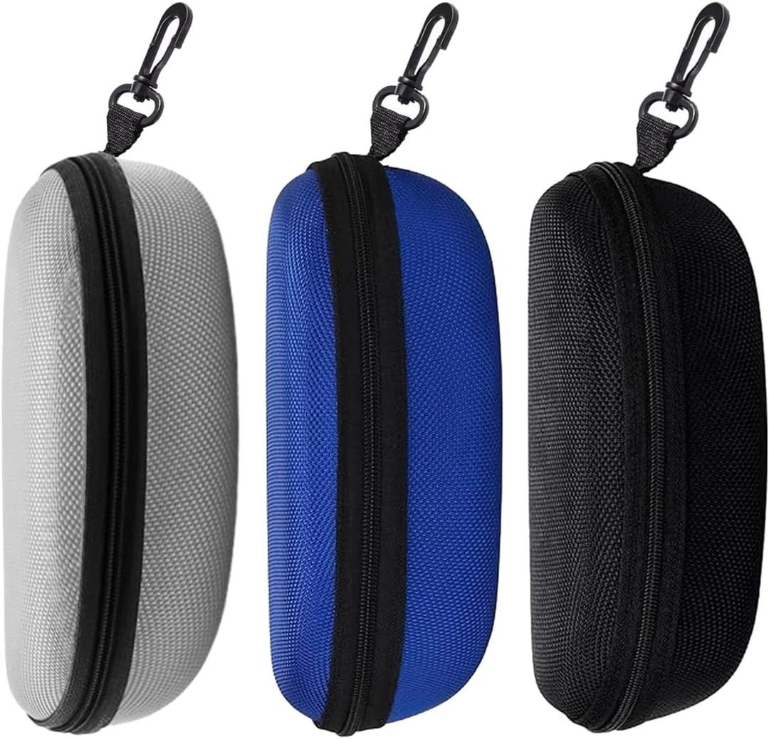 3pcs Sunglasses Case Box, Travel Zipper Hard Shell Eyeglasses Case Scratch Resistant Glasses Hook Glasses Organiser
