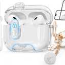 Skyconser with Safety Lock for AirPods Pro 3 Case 2025,Clear Cases with Phone Stand & Cleaning Kit,Soft TPU Cover for Airpods Pro 3rd Generation Case,Cute Bling Keychain for Women Girls-Clear+White