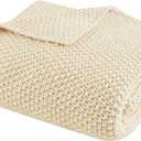 INK+IVY Bree Knit Throw Blanket for Bed, Sofa, and Couch, Lightweight, Breathable, Soft & Cozy Summer Blanket, Twin (66 in x 90 in), Ivory
