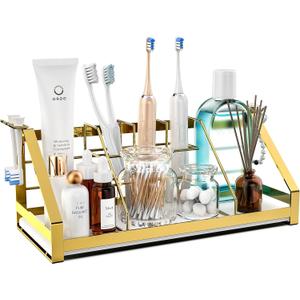 Toothbrush Holders Bathroom Counter Organizer and Storage with Removable Electric Toothbrush Head Holder and Divider, Bathroom Organizer with Diatomite Drying Stone Mat for Vanity, Kitchen, Dresser