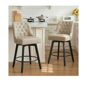 Counter Height Swivel Barstools with Back,26" H Seat Height Upholstered Bar Stools for Kitchen Island, Set of 2, Beige Leather