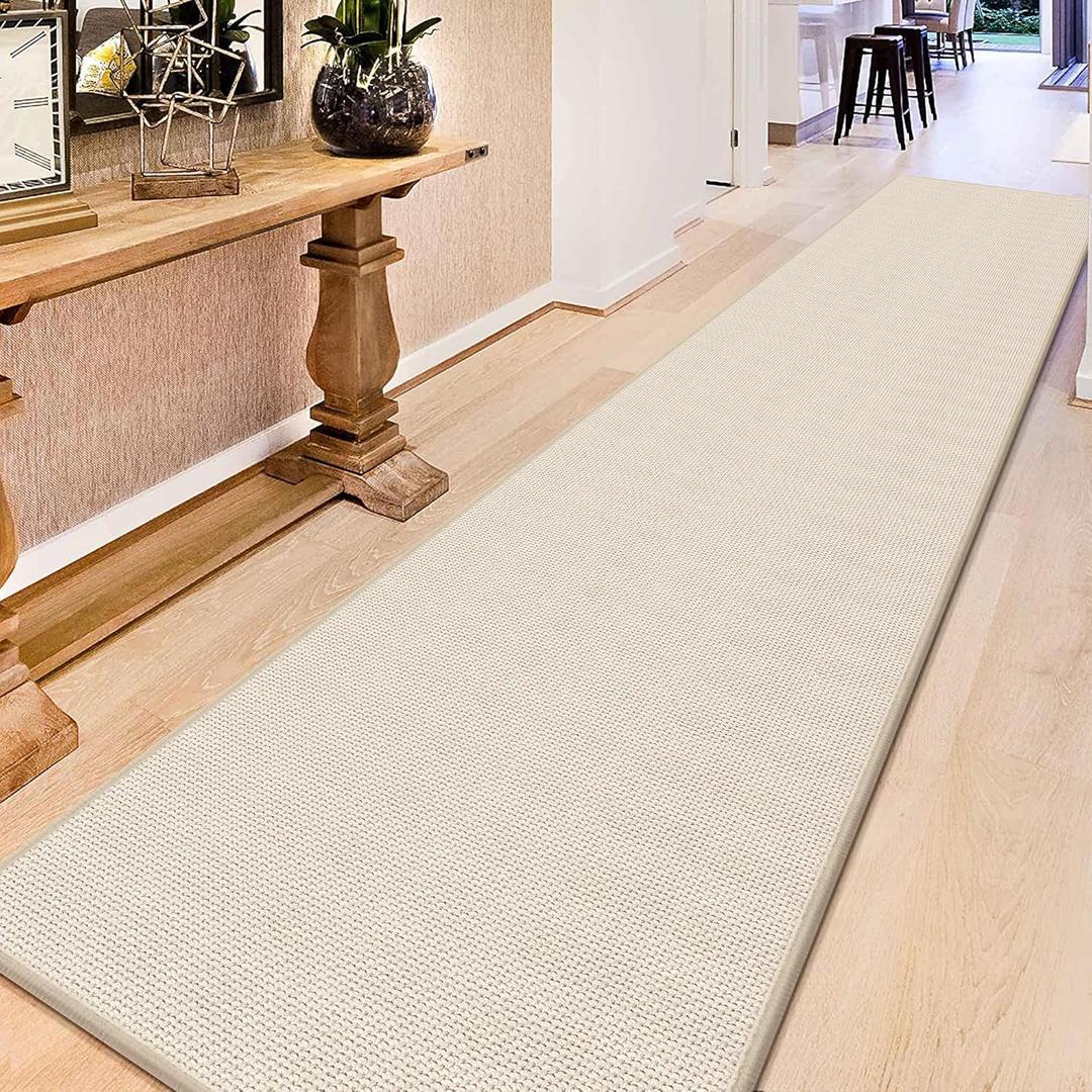 GOYLSER 12 Foot Kitchen Floor Runner Kitchen Sink Floor Mat with Rubber Backed, Absorbent Laundry Room Mat, Beige Hall Runner Long Non Slip (2'4" x 12' (Rectangular))