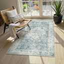 LIVEBOX Entryway Rug 3x5 Washable Area Rugs for Kitchen Bathroom, Non-Slip Front Door Mat for Bedroom, Boho Low-Pile Carpet Farmhouse Throw Indoor Mats for Bath Laundry Room, Blue