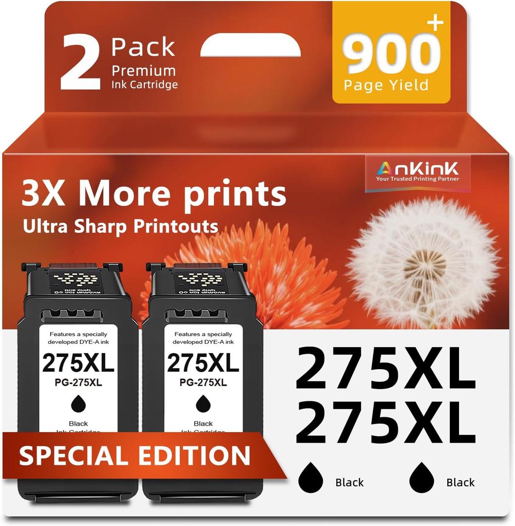Ankink 275XL Compatible Ink Cartridge Replacement for Canon PG 275 PG275 XL PG275XL Cannon 275 XL Black, 2-Pack for Pixma TS3522 TR4720 TR4700 TR4722 TS3500 TS3520 TS3700 TS3720 TS3722 Printer