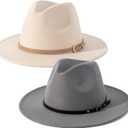 Lisianthus 2 Pack Women & Men Classic Wide Brim Belt Buckle Fedora Hat (Medium, Set 7)