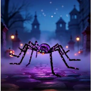 6.8Ft Giant Spider Halloween Decorations Outdoor 82" Light Up Spider with 115 LED Lights for Front Yard, Porch, Garden, Lawn, Halloween Party (Purple)
