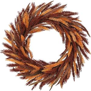 Hollyone 20inch Fall Wreath for Front Door Outdoor Fall Wreath Wheat Stalks Grain Rustic Boho Thanksgiving Harvest Wreaths Pampas Grass Wreaths Farmhouse Porch Harvest Festival Home Decor Red