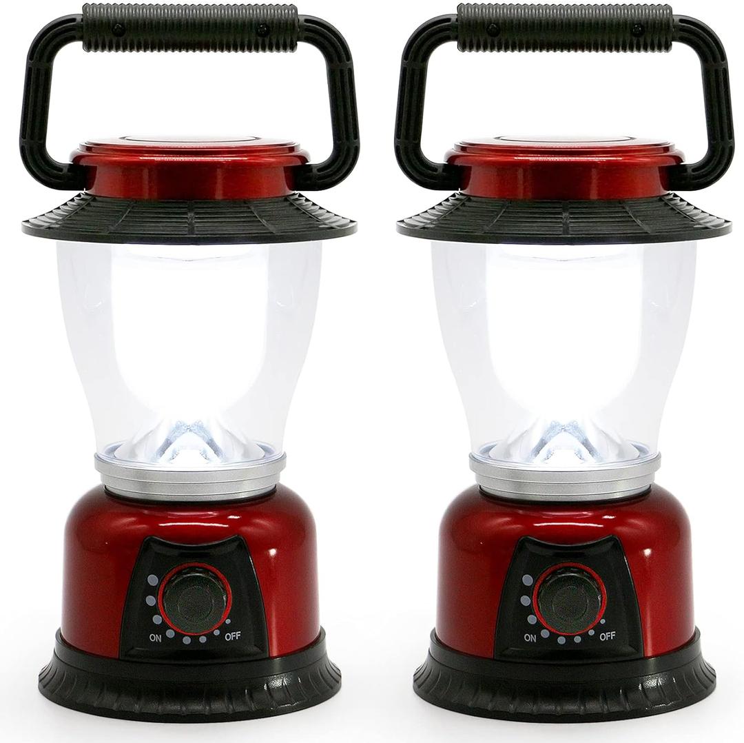 LED Lantern Variable Power Retro Battery Powered Camping Light, COB High Brightness Dimmable Camping Lamp for Hiking, Fishing, Repairing and Emergency Lighting (Red-2 Pack)