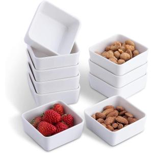 3.5 Inch Square Ramekins Set of 10, 6 oz Porcelain Ramekins for Baking, Creme Brulee Dish, Souffle Cups, Appetizer Cups, Dipping Sauce Dish, Custard Dish, Pudding Cups, White