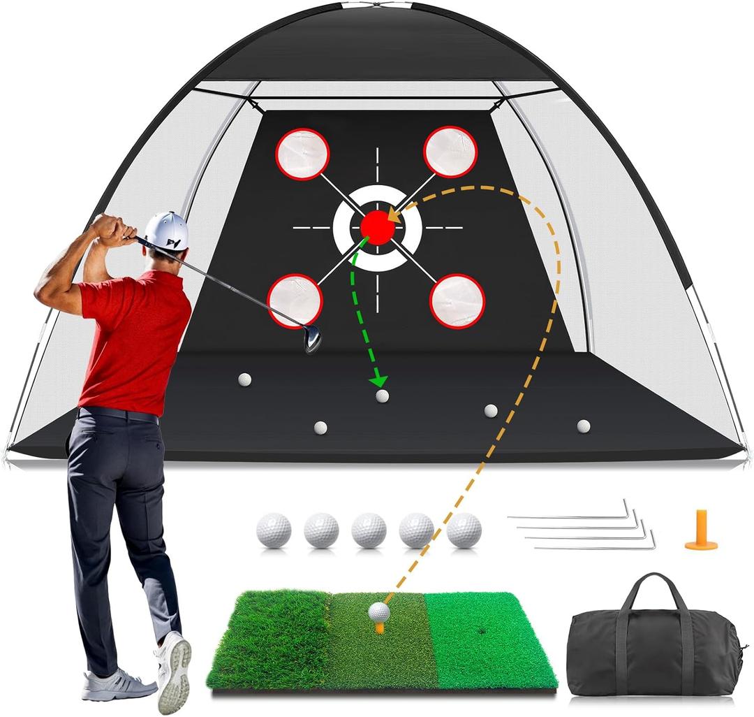 Golf Net with Practice Mat,Golf Hitting Aid Nets 10x7FT for Backyard Driving Chipping Training Swing,Gifts for Men Dad Him and Golfer