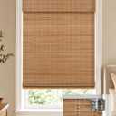 LazBlinds 100% Blackout No Drill Bamboo Roman Shades, Cordless Bamboo Blinds for Indoor Windows, Room Darkening Shades for Home & Patio, Thermal Insulated, Brown206, 22" W x 48" H