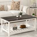 Farmhouse Coffee Table, White OakCoffee Table for Living Room, 2-Tier Rectangular Wooden Centre Cocktail Table with Slats Shelf Storage and V-Shaped Frame Modern Coffee Table Dark Oak, 21.6Dx39.4"Wx17.8"H