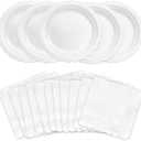 100 Pcs White Paper Plates and Napkins, 50 Pcs Guest White Party Supplies Including Scalloped Plates and Napkins for Independence Day Weddings, Parties