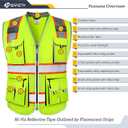 JKSafety 10 Pockets Class 2 Hi-Vis Zipper Front Yellow Safety Vest | Cushioned Collar | High Reflective Tapes with Extended Neon Orange Strips | Meets ANSI/ISEA Standards (X-Large, 89-Yellow)