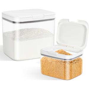 Flour Sugar Storage Containers, 2Pack 2.9 Qt + 4.75 Qt Food Storage Container with Pop-to-Flip Lids for Rice Dog Food Dog Treat Storage, Kitchen Organizers and Storage