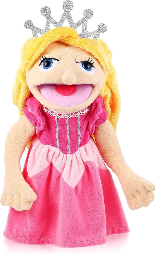 Role Play Hand Puppets Hand Plush Chef Doctor Fireman Pirate Detective Athlete Nurse Worker Hand Puppet Toys Puppets for Kids Storytelling Imaginative Pretend Play Teaching Preschool(Princess)