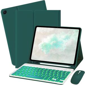 Keyboard Case for Amzaon Fire HD 10/10+ Plus (11/13th Generation) Case with Keyboard - 7 Colors Backlit Keyboard Protective Case and Mouse (Dark Green)