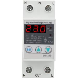 Voltage Protector Adjustable Under Over Voltage Protection, Voltage Output Stabilizer for Home Office Appliance, Protector Current Stabilizer Voltmeter for House Protection(63A