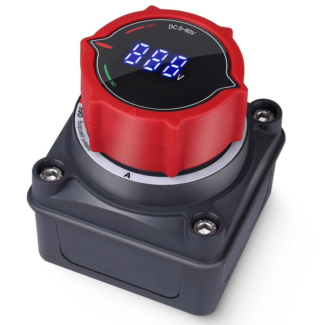 Upgrade Battery Disconnect Switch with Voltmeter, DC 5-60V Master Isolator Cut/Shut Off Switch for Marine Boat Car Truck Camper RV Trailer Vehicles Engine Application (On/Off)