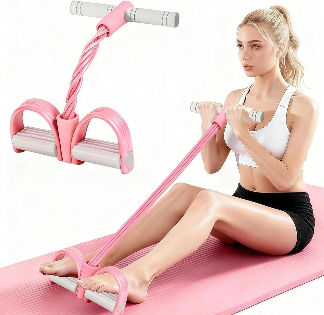 8-Tubes Pedal Resistance Band with Handle, Multifunction Exercise Rope for Working Out, Foot Pedal Resistance Band for Abdomen, Waist, Arm, Leg, Pink