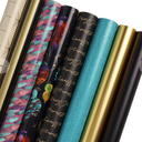 LaRibbons Black Christmas Wrapping Paper Rolls with Cutlines, 30Inch × 10Feet, 8 Rolls: 200 sq.ft.ttl, Matte Gold Black and Stripes Jewel Gift Wrap Bundle for Christmas, Holiday, Season Party