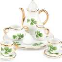 Dollhouse 1:6 Porcelain Tea Cup Sets 8 Pcs Set Miniature Ceramics Dollhouse Accessories Flower Pattern Teapot Platter Dish Sets Dollhouse Kitchen Supplies Decoration (Lucky Clover)